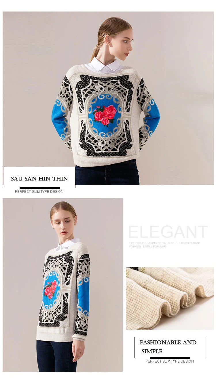Autumn and winter new Korean loose women's sweater long-sleeved round neck print ladies pull the knit shirt (1)