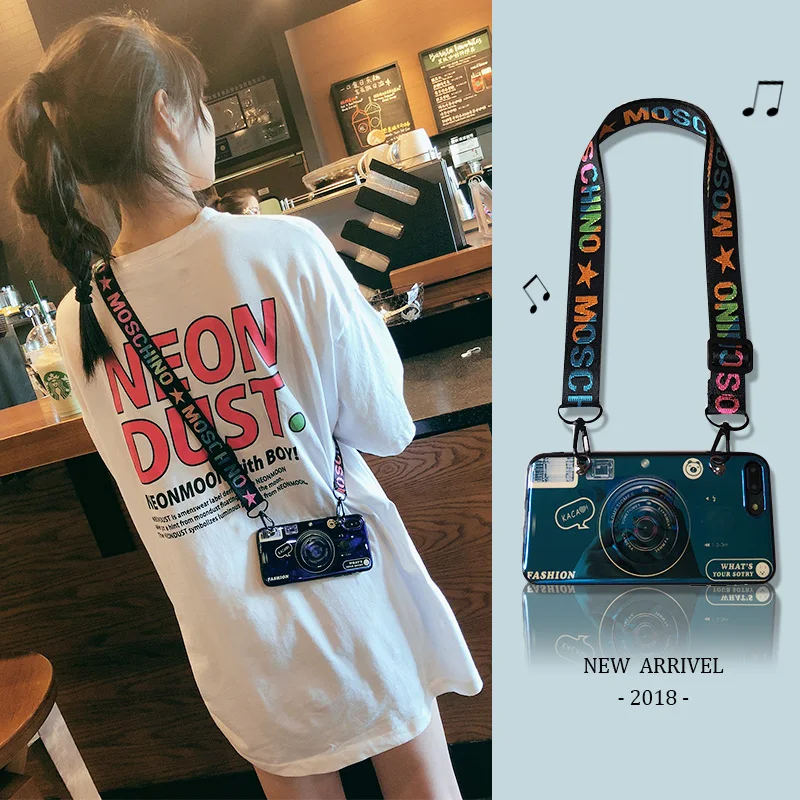 

Crossbody Lanyard Kickstand Phone Case Coque for Samsung S8 S8Plus S9 S9Plus S7 S7edge Note 8 Note 9 Retro Camera Silicone Capa