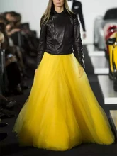 Jupe Extra longue en maille avec doublure, 95 CM, 2 couches, en Tulle jaune, taille élastique, pour l'été, pour la plage