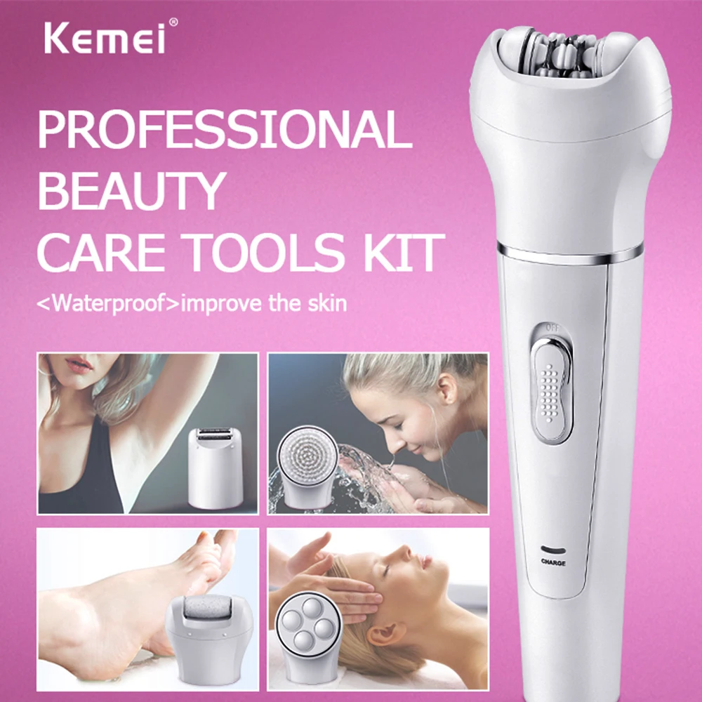 

Kemei Female Epilator 5in1 Multifunction electric face cleaning brush hair removal depilation machine depilatory women shaver 5
