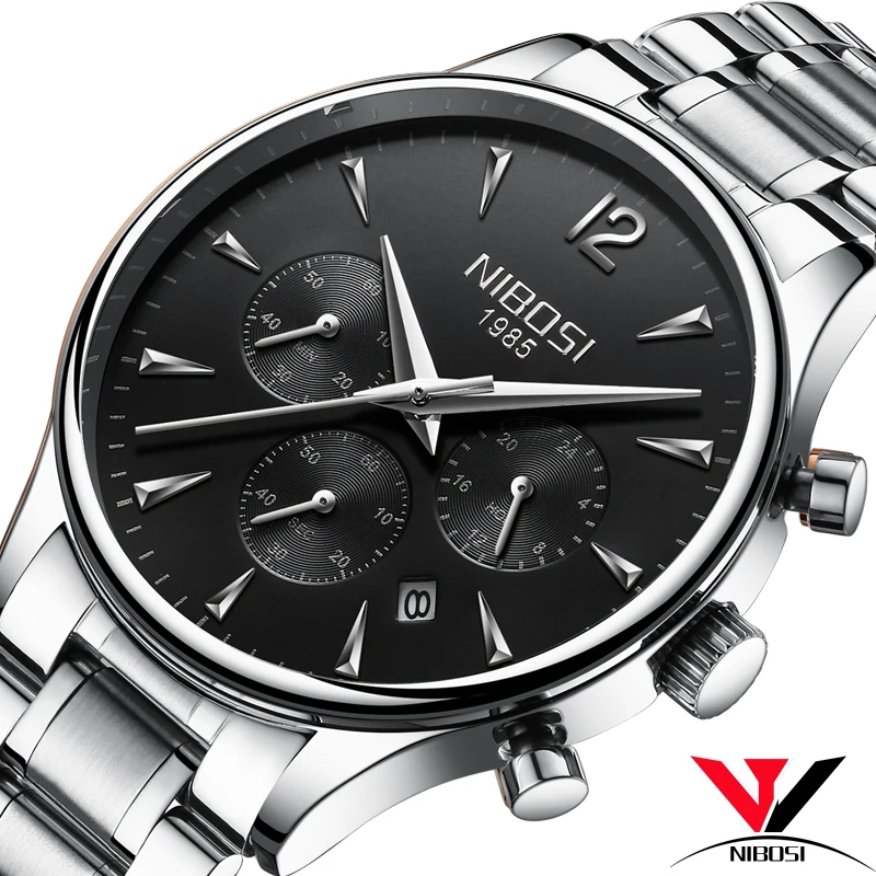 

NIBOSI Horloges Mannen Met Datum Luxury Mens Watches Quartz Business Watch Men Waterproof Clock Man Full Steel Band Uhren Herren