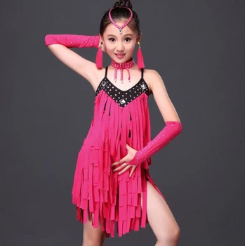 

New styles girls latin dance costumes senior tassel spandex latin dance dresses for girls latin dance dresses S-XL