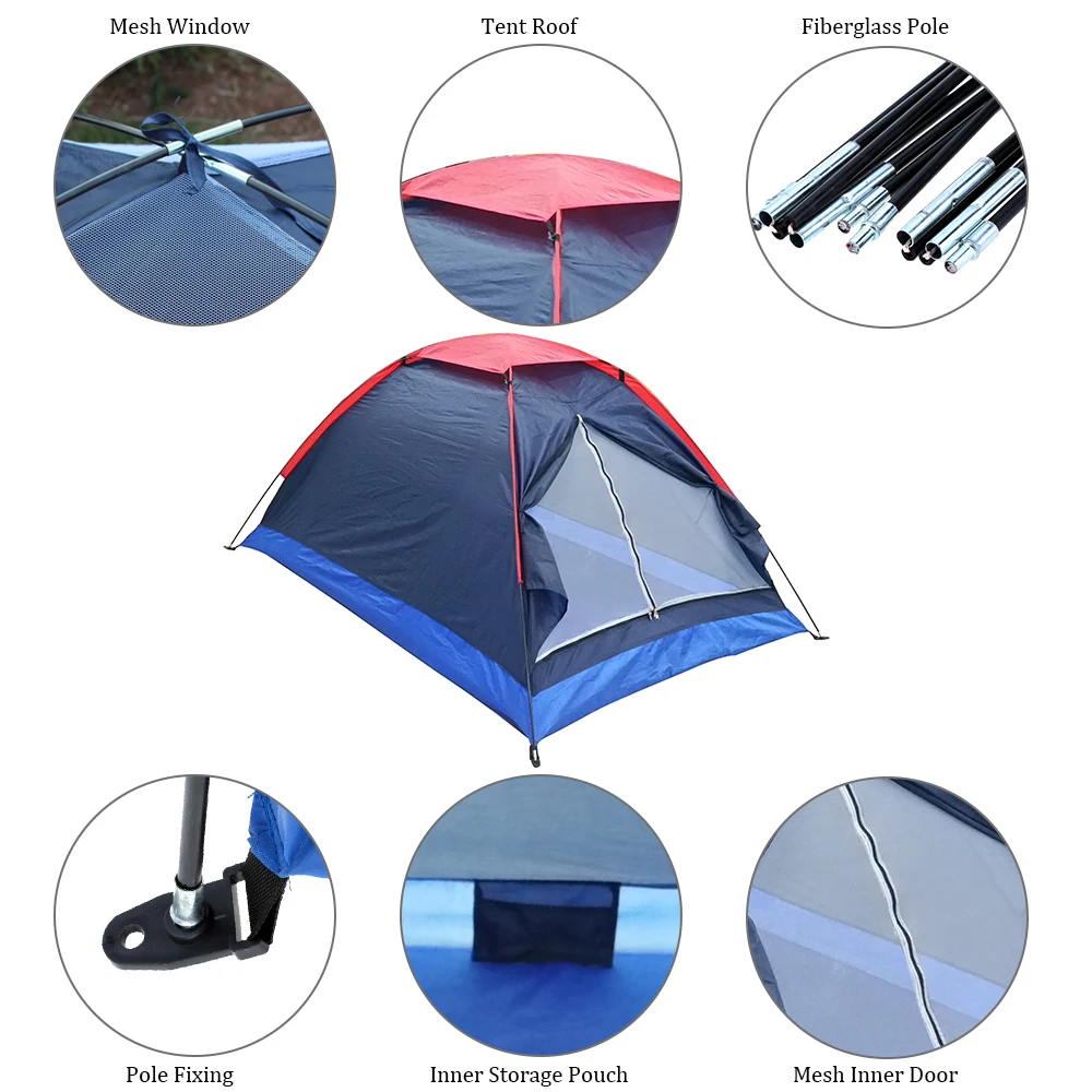 Summer Tent 2 Persons Tourist Single Layer Windproof Waterproof PU1000mm Camping Tent with Bag Tienda De Acampar Tente Carpas