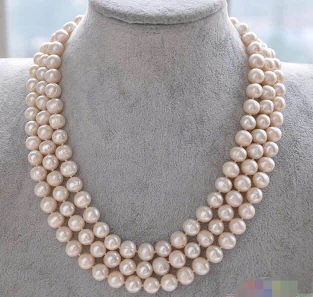 

Free shipping >>>>>P4056 3row 19" 10mm WHITE ROUND FRESHWATER PEARL NECKLACE