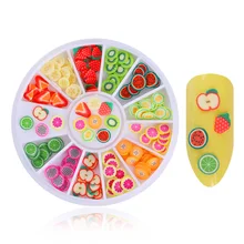 3D Полимерная глина крошечные фимо фрукты Ломтики ногтей колеса красочные 3D украшения для дизайна ногтей украшения DIY колесо для ногтей 12 узоров