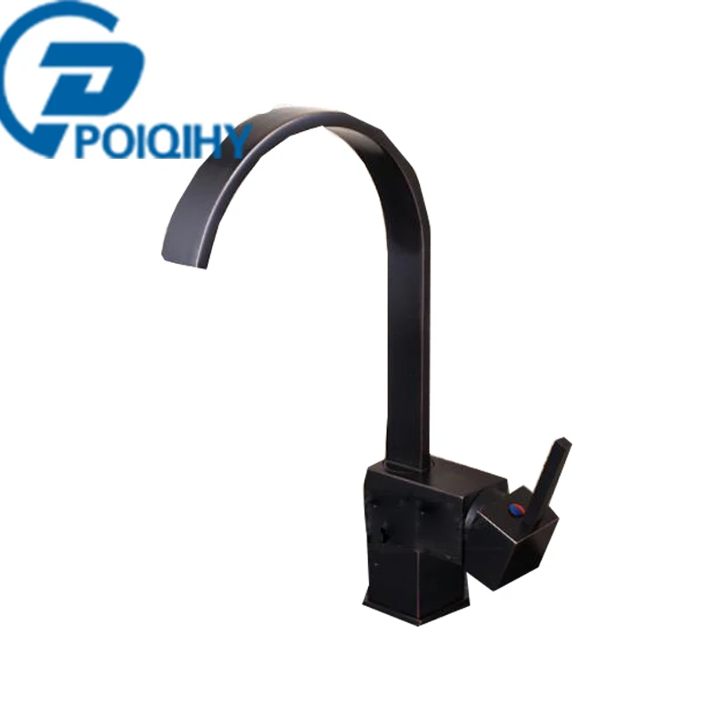 

POIQIHY Black Bronze Faucet Waterfall Faucets Single Handle Single Holes Deck Mounted Mixer Tap Vessel Style Faucets