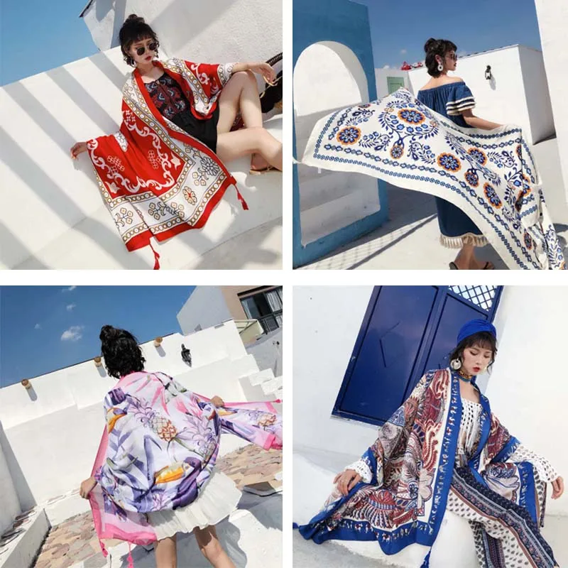 

Japan Style Beach Towel with Tassels Prayer Mat Blanket Seaside Bath Towel Block UV Thin Scarf 100x180cm