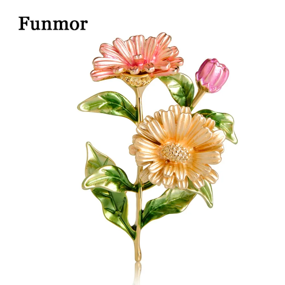 

FUNMOR Harajuku Enamel Flowers Women Brooches Gold Color Romantic Wedding Bride Bridesmaid Dress Accessories Fine Brooch Gifts