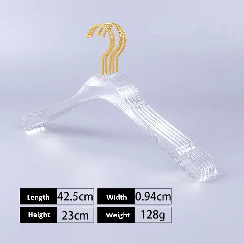 10 Pcs Top Grade Clear Acrylic Crystal Clothes Suits Hanger with Gold Hook, Transparent Acrylic Pants Hangers with Gold Clips