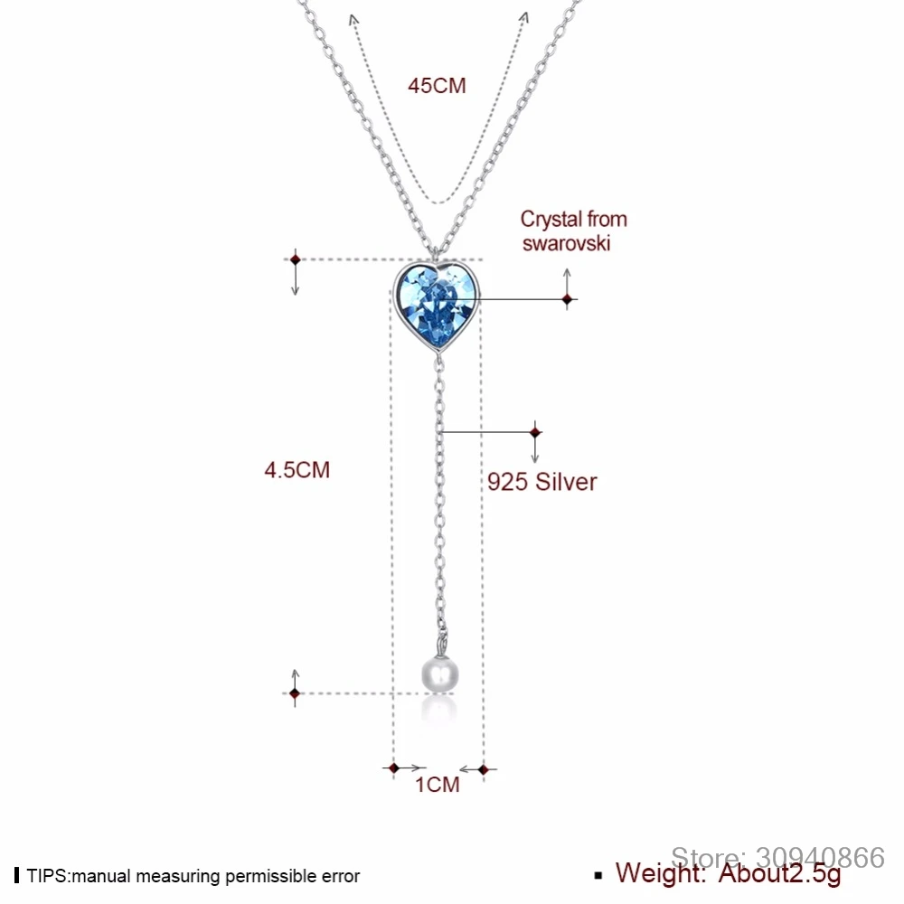 LEKANI сердце кристаллы от SWAROVSKI длинная цепь жемчужные подвески ожерелья Настоящее серебро 925 для женщин Подарки для девочек ювелирные украшения