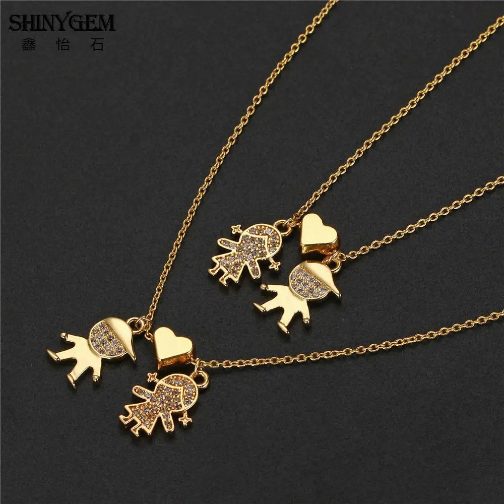 ShinyGem ожерелье для влюбленных пар милое длинное ожерелье с сердечком для мальчиков и девочек Двухслойное винтажное золотое ожерелье для женщин