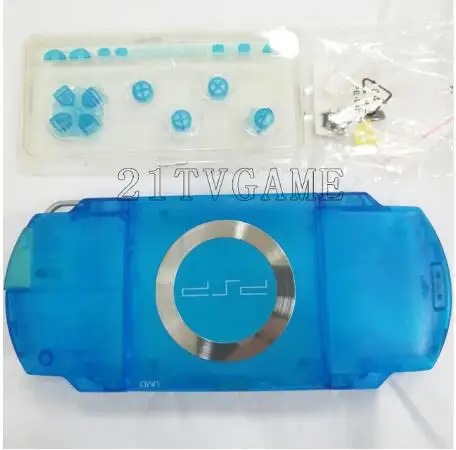 Для psp 1000 чехол с полным корпусом+ кнопка+ наклейки+ винты - Цвет: Clear Blue