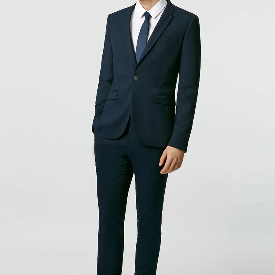 Top Design Navy Blue Smart Casual Business Suit Groom Tuxedos Wedding Suits Prom Party Suits Slim Fit for Men 2Pcs Hot Sale