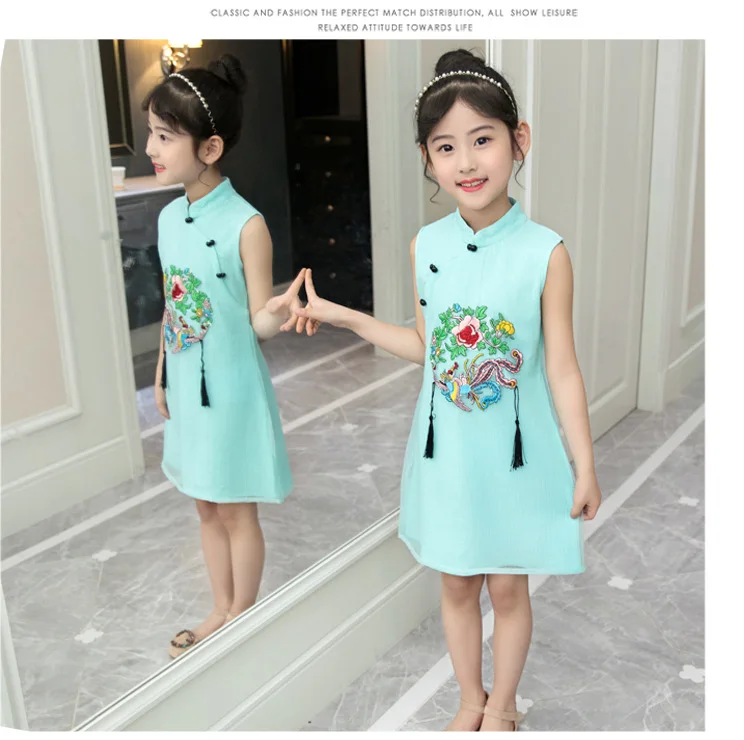 Kids Baby Girls Dress Chinese Qipao Ball Gown Tang suit Retro Cheongsam Embroidery Children's Party Wedding performance dress Clothes  (27)
