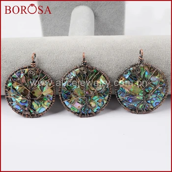 

BOROSA Wholesale Round Natural Abalone Shell Wire Wrap Pendant for Women Necklace High Quality Fashion Jewelry WX576