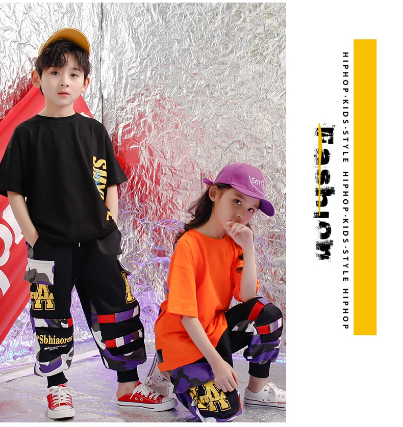 Childhood clothes set 4 6 8 10 12 14 16Years hip hop hip hop t shirt Camouflage pants toddler girl Boy clothes summer 120 130  (11)