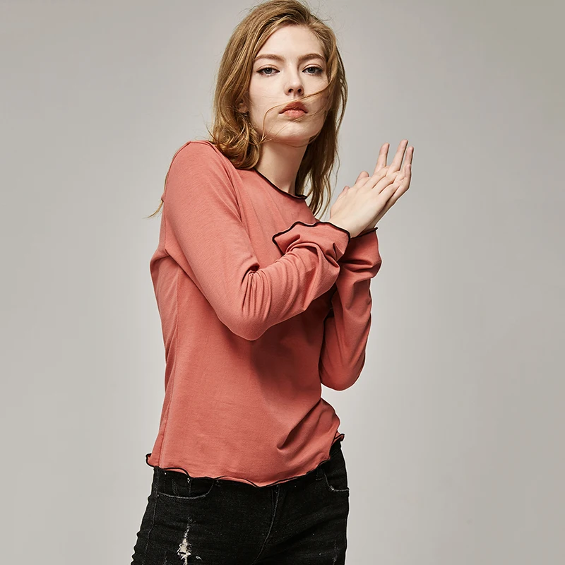 Женская хлопковая футболка с длинным рукавом и круглым вырезом|tee top|women t-shirtt shirt