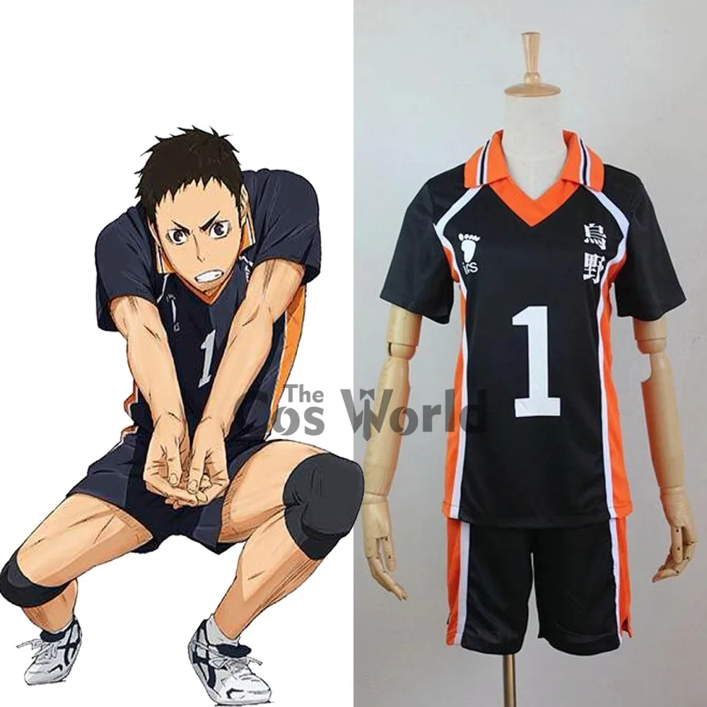 Кошмарным Karasuno Савамура daichi № 1 Высокое школьная Униформа футболка топы, штаны Спортивная Джерси аниме Костюмы для косплея