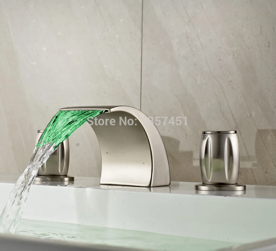Led Light Waterfall Bathroom Sink Faucet 3 Holes Basin Mixer Tap Led Light Waterfall Bathroom Sink Faucet 3 Holes Basin Mixer Tap Brushed Nickel In Faucets From Home Improvement On Aliexpress Alibaba Group