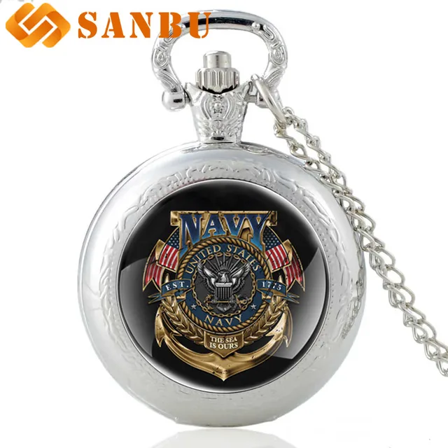 Vintage United States Navy Silver Quartz Pocket Watch Retro Men Women USN Pendan Vintage United States Navy Silver Quartz Pocket Watch Retro Men Women USN Pendan