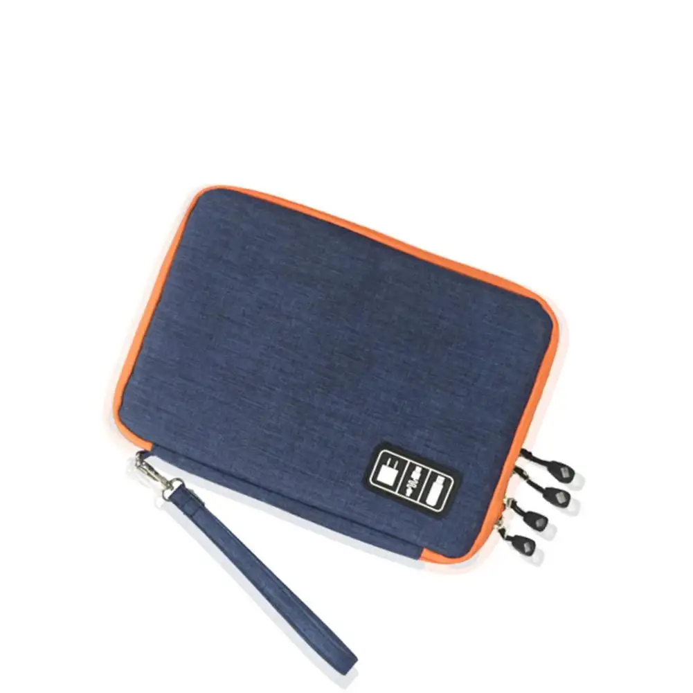 EastVita Double-layer Data Cable Storage Bag iPad Mobile Phone Accessories Multi-Function Electronic Storage Case - Color: Large blue