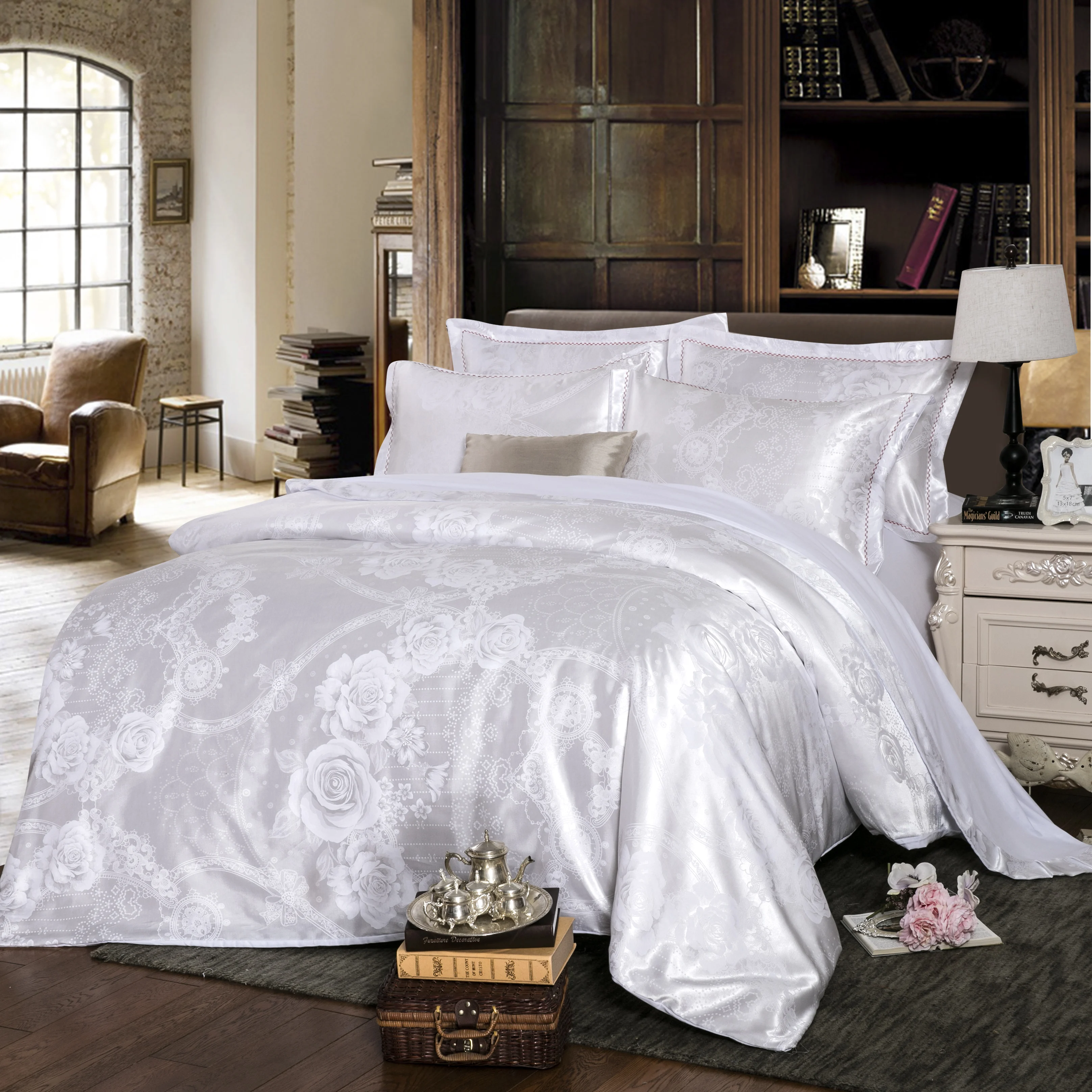 Online Buy Wholesale White Bedding King From China White Bedding - Hot Sale White Flowers Silk Tencel Satin Jacquard Bed Linen Bedding Setqueen King Size Bedclothes online buy wholesale white bedding king from china white bedding - hot sale white flowers silk tencel satin jacquard bed linen bedding setqueen king size bedclothes