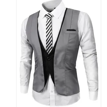 

New Arrival Mens Suit Vest V Neck Contrast Color Slim Fit Dress Vests For Men Back Strappy Waistcoat Hombre