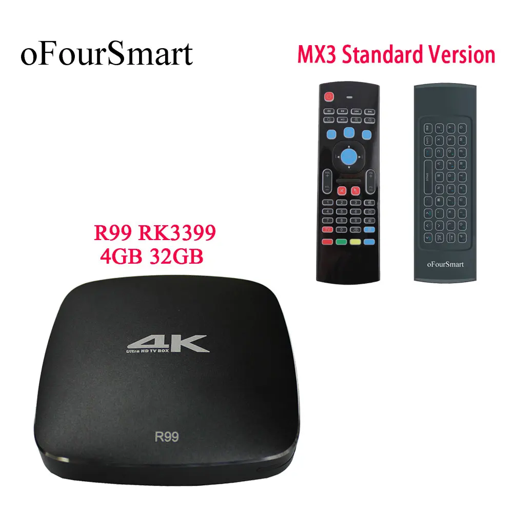2018 Smart ТВ коробка R99 4 ГБ Оперативная память Rockchip RK3399 64 бит 2 г + 5 Двойной Wi-Fi Android 7 1