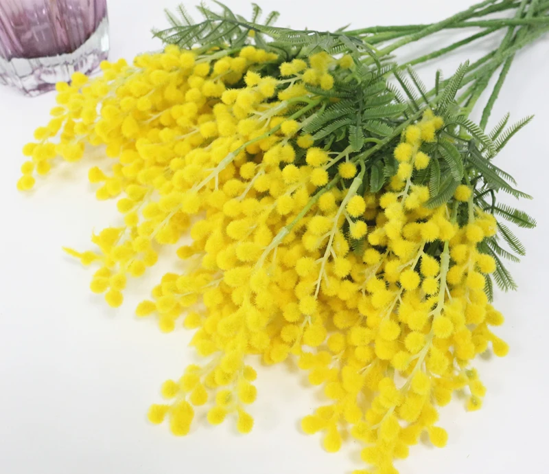 JAROWN Artificial Fake Flower Simulation Yellow Plush Acacia Flowers For Wedding DIY Decorations Home Decor (10)