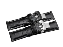 CARLYWET 22 24mm VINTAGE Black Brown Watch Band Genuine Calf Leather Crocodile Grain Thick Strap Belt For Luminor carlywet 22mm new genuine leather black brown crocodile grain strap wrist watch band belt pin buckle for panerai omega iwc tag