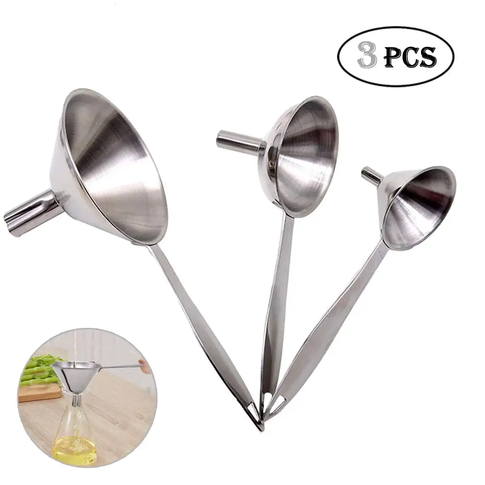 

2019 Stainless Steel Funnel Kitchen Funnels with Handles for Transferring of Liquid, Fluid, Dry Ingredients & Powder, Set of 3