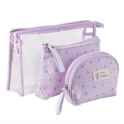HMUNII/Женская дорожная сумка для макияжа разных размеров из 3 предметов, чехол для хранения, сумка для туалетных принадлежностей с ручкой, многофункциональные аксессуары для путешествий - Цвет: Light purple