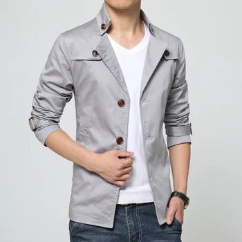 

2020 new men's cotton large size trench coat Business men's autumn jacket High quality solid color single-breasted Windbreaker