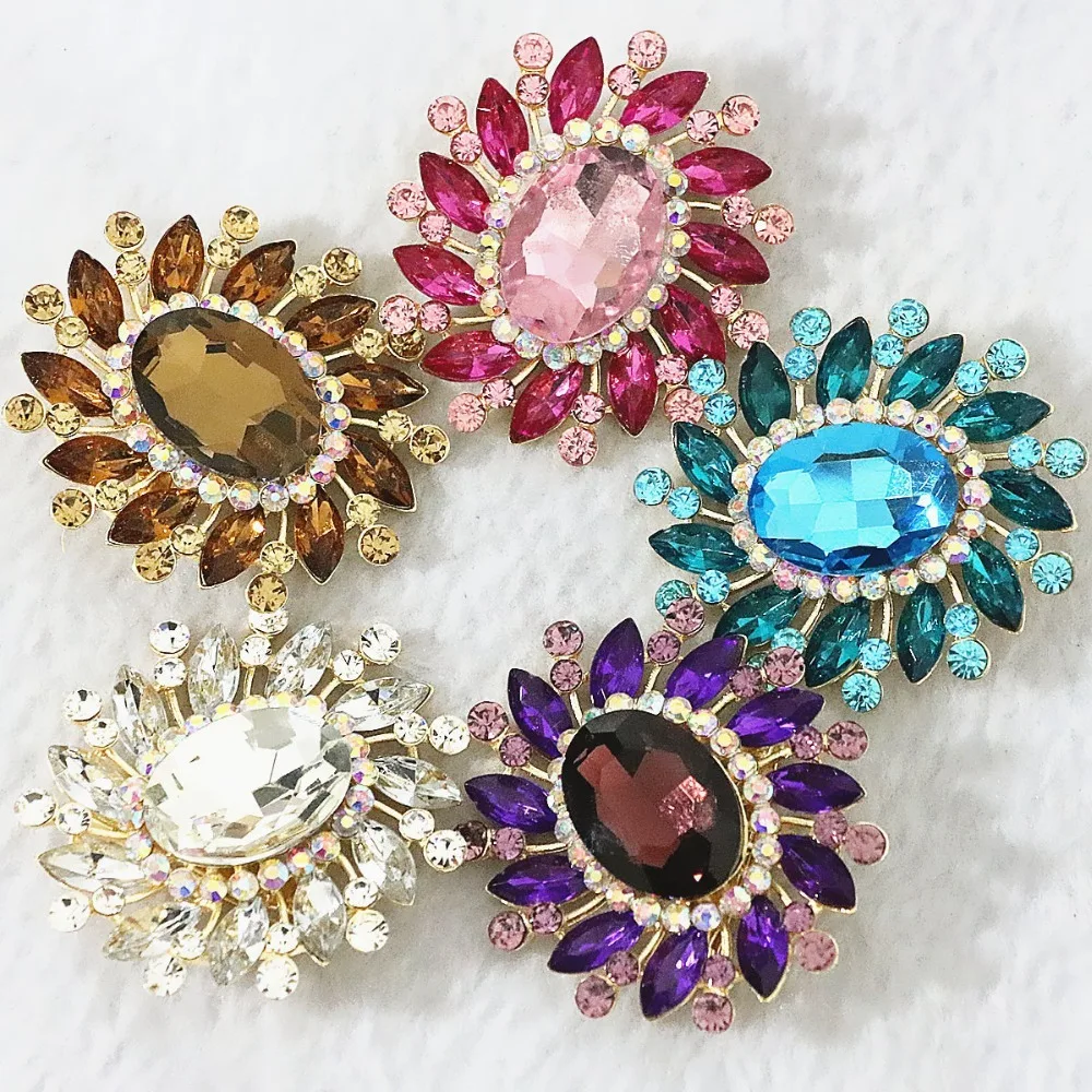 

5 colors flower brooch for women 57*63mm high grade oval rhinestone crystal pins party gifts weddings high quality jewelry B1236