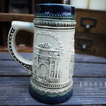 

2016 New Arrival "Russia Moscow" Ceramic German Beer Mug Hand Painted Mugs Embossed Pattern Coffee Cup 15*8cm