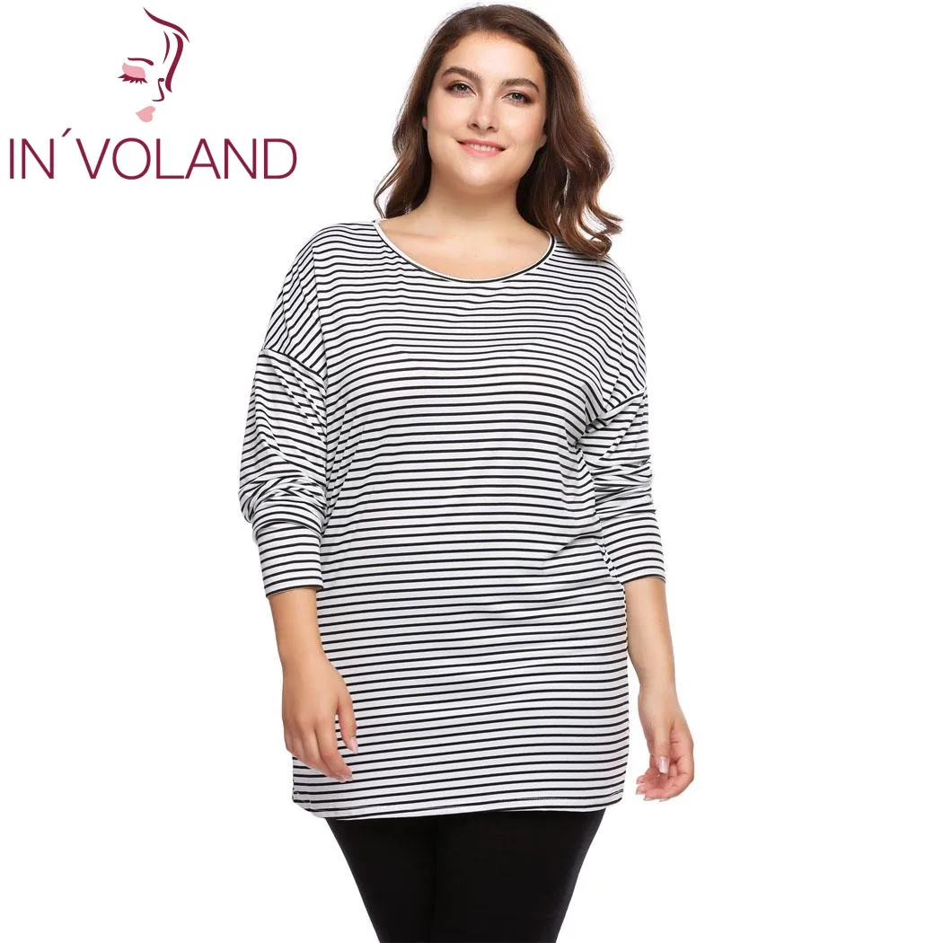 In'voland النساء قمصان قمم زائد الحجم 5xl 2018 الربيع الخريف كبير طويل الأكمام مخطط البلوفرات طويل شيرت تيز كبير الحجم In'voland النساء قمصان قمم زائد الحجم 5xl 2018 الربيع الخريف كبير طويل الأكمام مخطط البلوفرات طويل شيرت تيز كبير الحجم