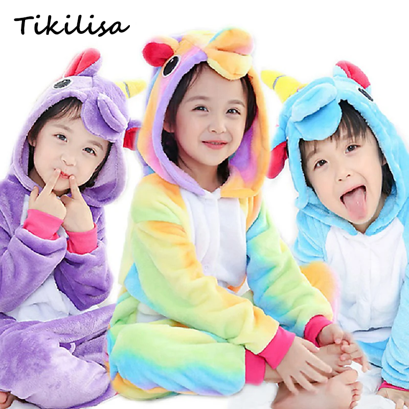 

Brand Boy Girl Pajamas set Zipper Children Kids Unicorn Panda Winter baby Pajamas Flannel Cartoon Cosplay Cute Onesie Sleepwear