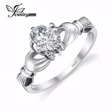 JewelryPalace April Birthstone Sona Do Irish Claddagh Ring 925 Sterling Silver Jewelry Love & Heart Christmas Charms Accessories
