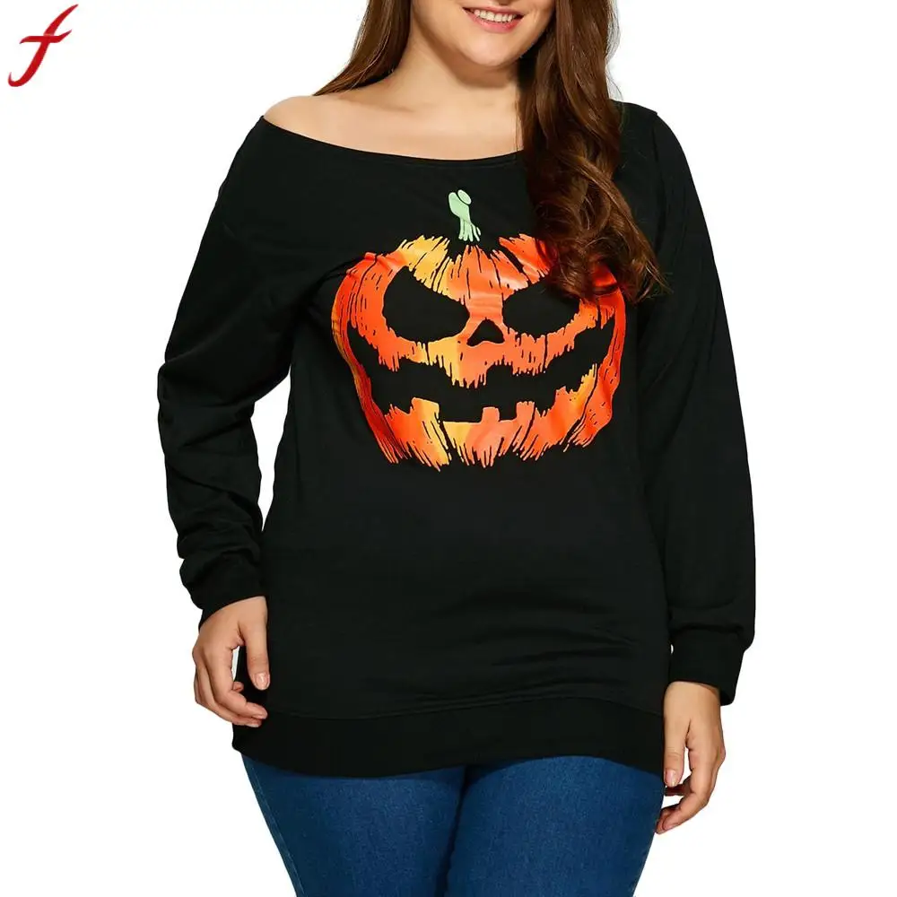 

Fashsiualy Plus Size Women Top Autumn New Fashion Long Sleeve Halloween Pumpkin Blouse And Tops Loose Round Neck Tunic Shirt
