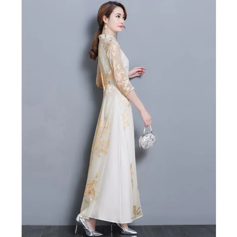 Новое весеннее традиционное китайское платье женские атласные Qipao летние сексуальные винтажные Cheongsam Цветочные Размеры S M L XL XXL 3XL YM1220