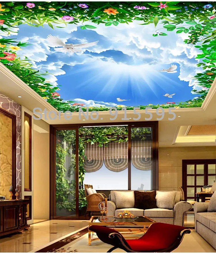 Custom 3D Photo Wallpaper, céu azul, nuvens