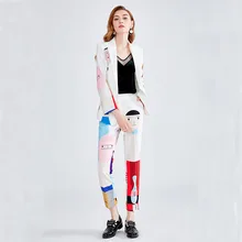 women work wear suit office wear Women's business coat & pant set personality print  long-sleeved 2 pcs / set  drop shipping