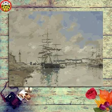 Картины Рисование Раскраска по номерам на холсте с рамкой нумерация краски по номерам наборы акриловый парусник на доке