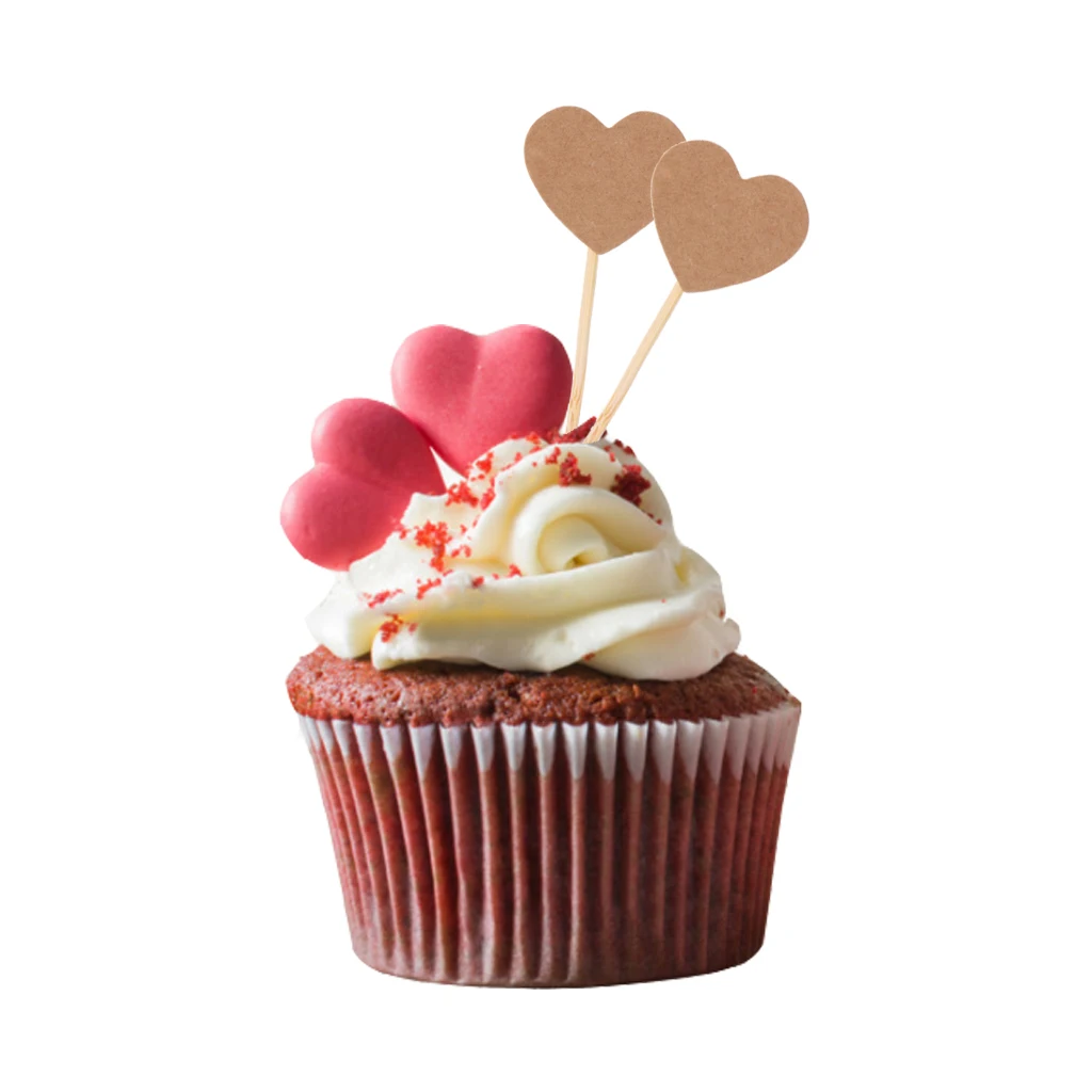 Kraft Paper Rustic Heart Cupcake Cake TopperS Flags PickS Wedding Party Decor