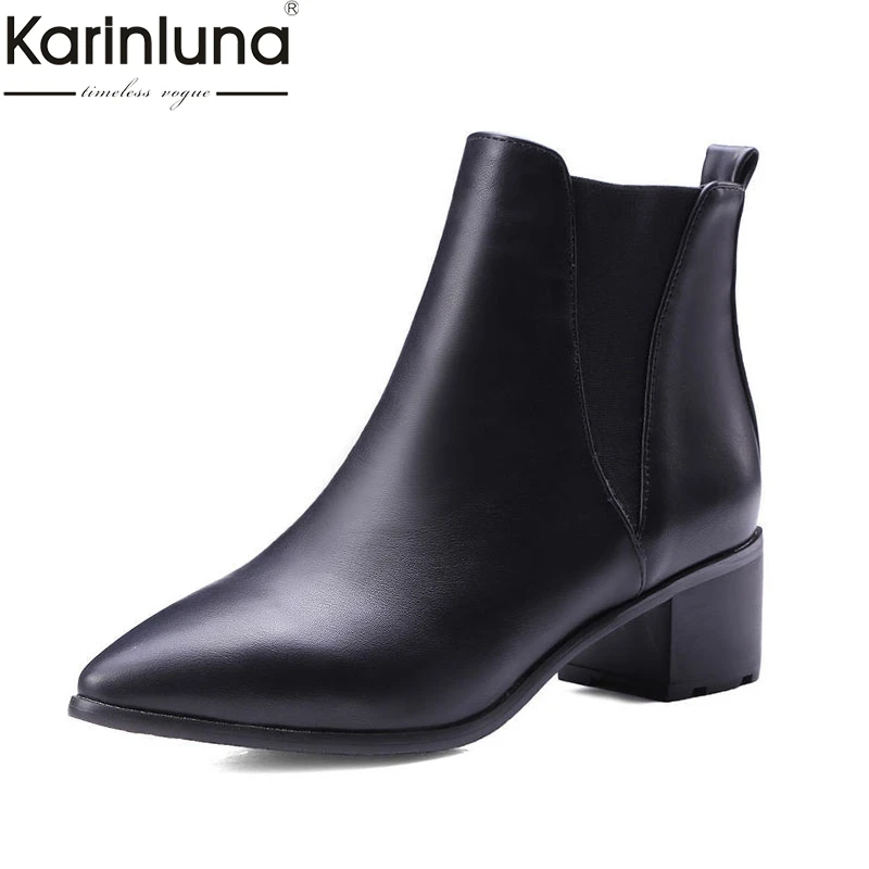 Kopen Karinluna nieuwe arrivals dropship grote maat 32 43 wees teen enkellaars vrouw schoenen zwart grijs schoenen vrouw laarzen vrouwelijke