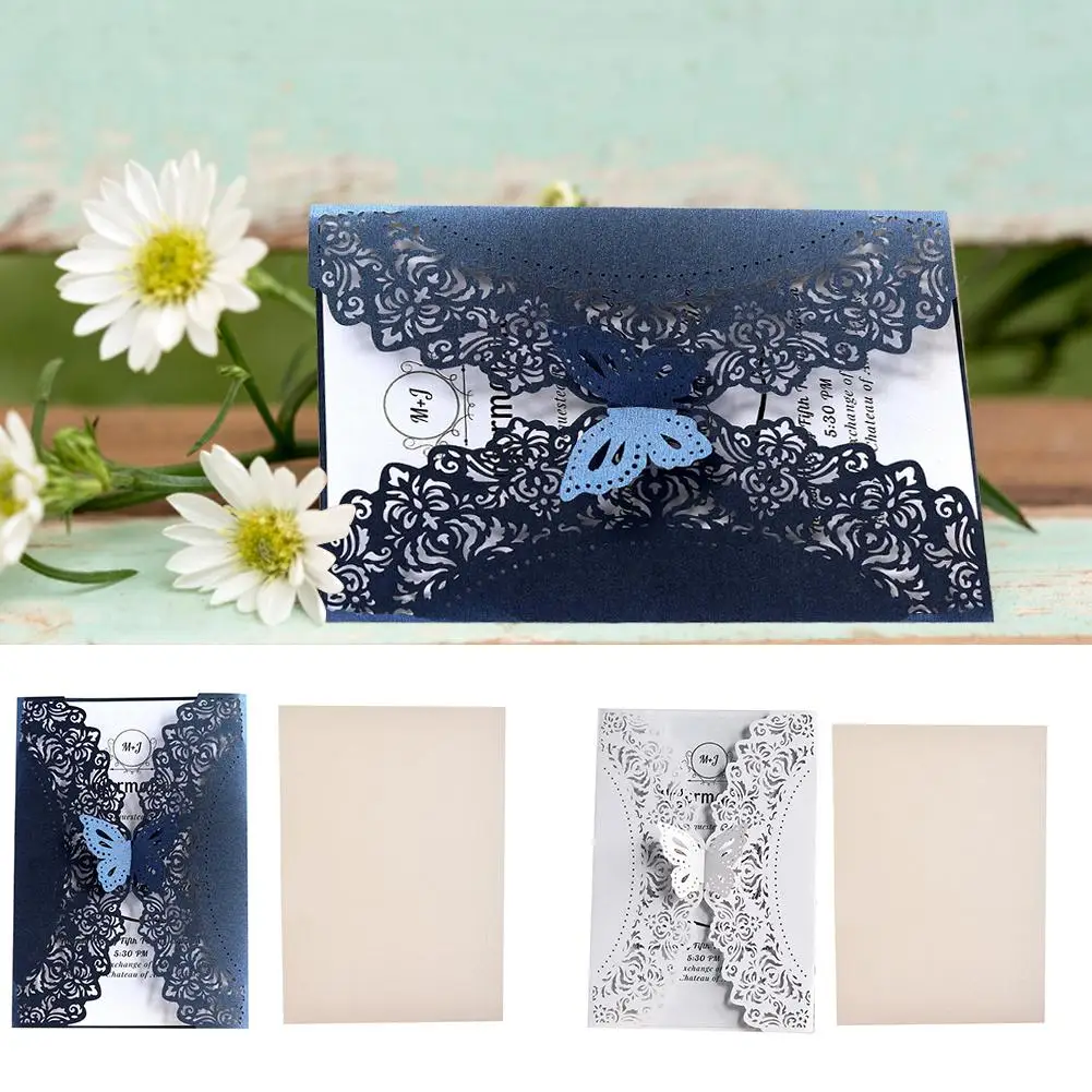  10PCS Blue White Elegant Laser Cut Wedding Invitation Cards Greeting Card Decor Party Supplies - 33023921997