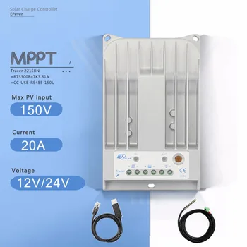 

MPPT 20A Tracer2215BN Solar Charge Controller 12V 24V Auto Solar Panel Battery Charger with USB Cable and Temperature Sensor