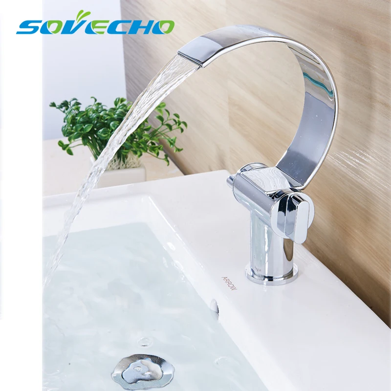 

Free Shipping Wholesale And Retail Deck Mount Waterfall Bathroom Faucet Vanity Vessel Sinks Mixer Tap Cold And Hot Water Tap