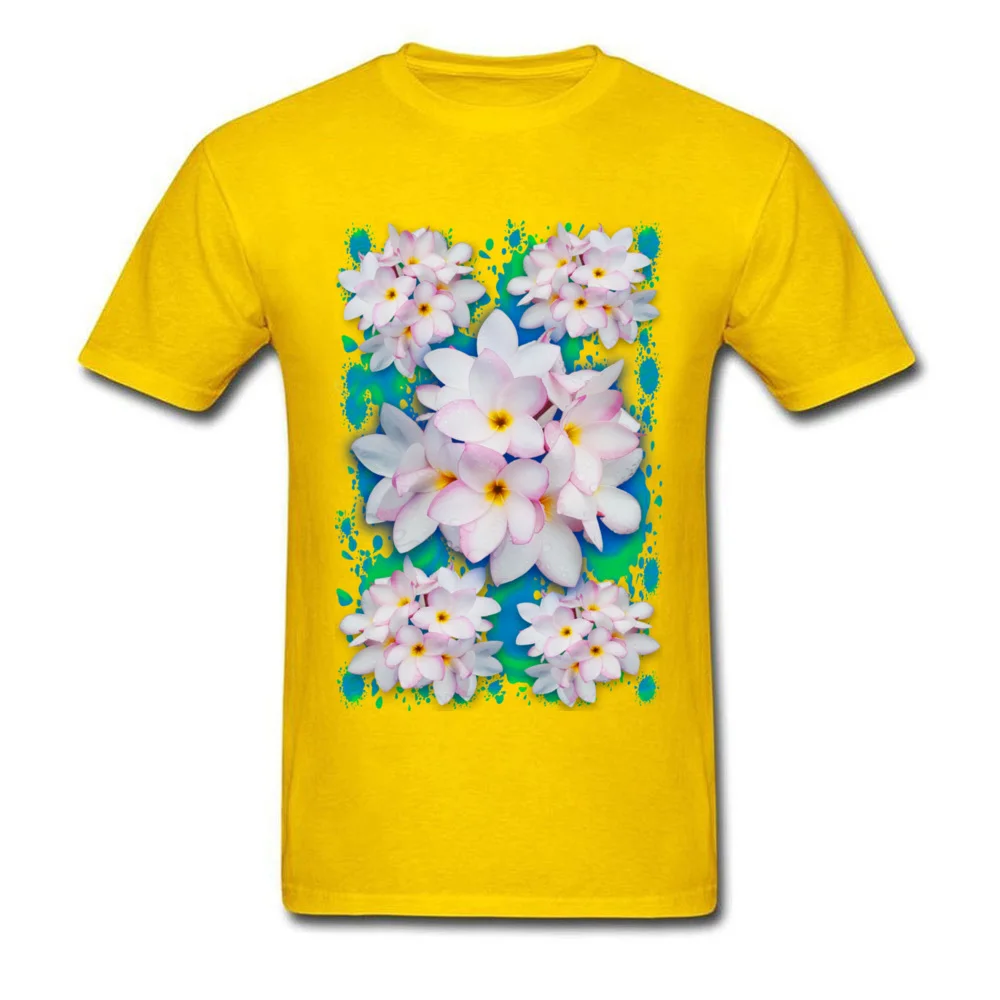 Plumeria Bouquet Exotic Summer Pattern Round Collar T Shirts Summer Casual Tees Coupons Pure Cotton Clothing Shirt Men Plumeria Bouquet Exotic Summer Pattern yellow