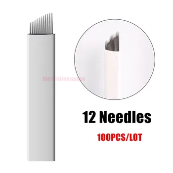 

100PCS Permanent Makeup Manual Eyebrow Tattoo Bevel Blades 12 Needles free shipping